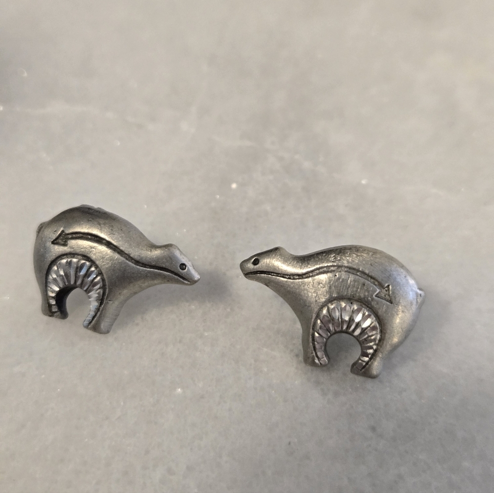 Native American-Style Silver Tone Bear Fetish Earrings - Picture 2 of 7